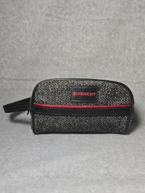 Givenchy Black Tweed Toiletry Pouch with Black Leather Trim Vintage 80's